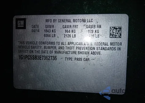 2014 Chevrolet Cruze 1Lt Auto z USA, uszkodzony, nr VIN 1G1PC5SB3E7362736